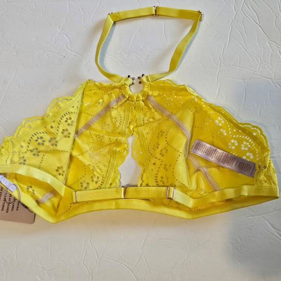 Savage Fenty Bombshell Broderie Lace Halter Bralette Yellow Women's XL Sexy - Picture 2 of 8